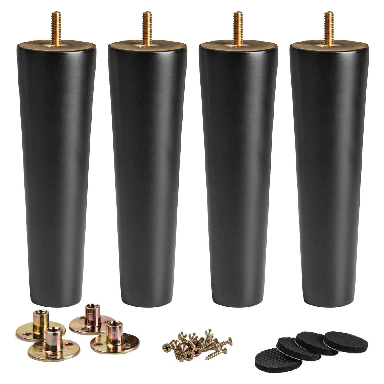 Juego de 4 Patas de Madera Sólida Negras La Vane 10cm