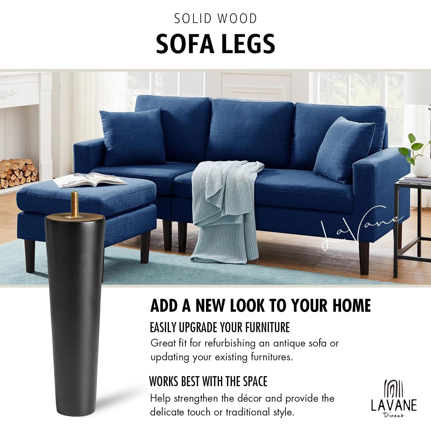 Juego de 4 Patas de Madera Sólida Negras La Vane 10cm