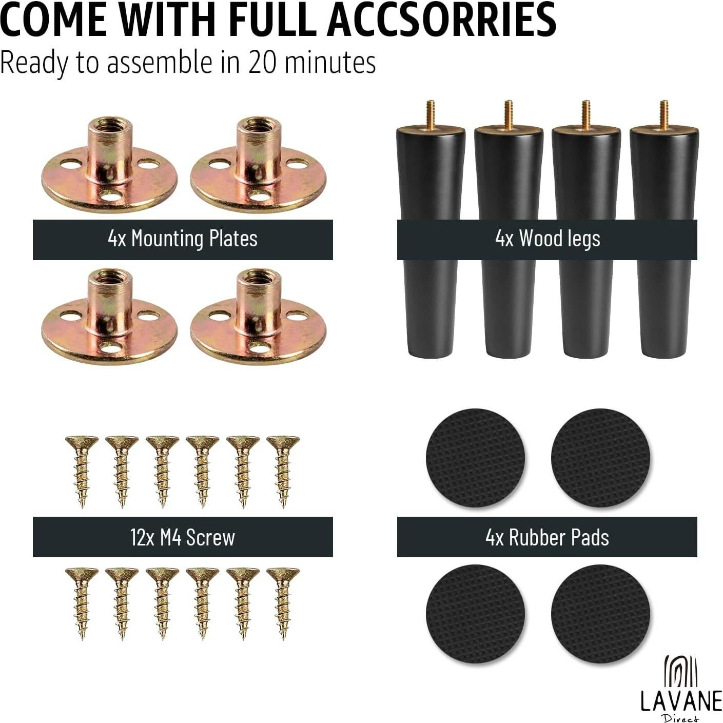 Juego de 4 Patas de Madera Sólida Negras La Vane 10cm