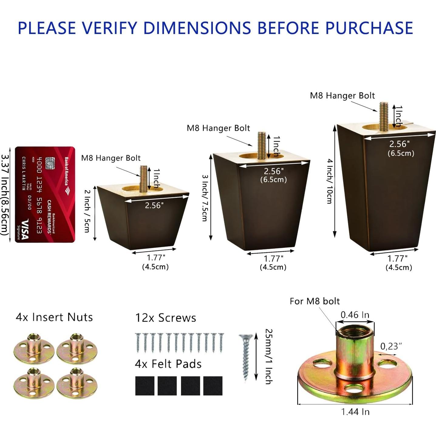 Patas de Muebles de Madera Maricome 10.16 cm Espresso Juego de 4