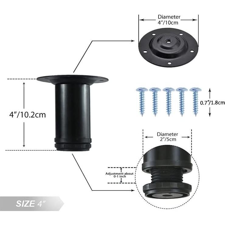 Piernas de Mueble Metálicas Ajustables QLLY 10.2 cm - Juego de 4