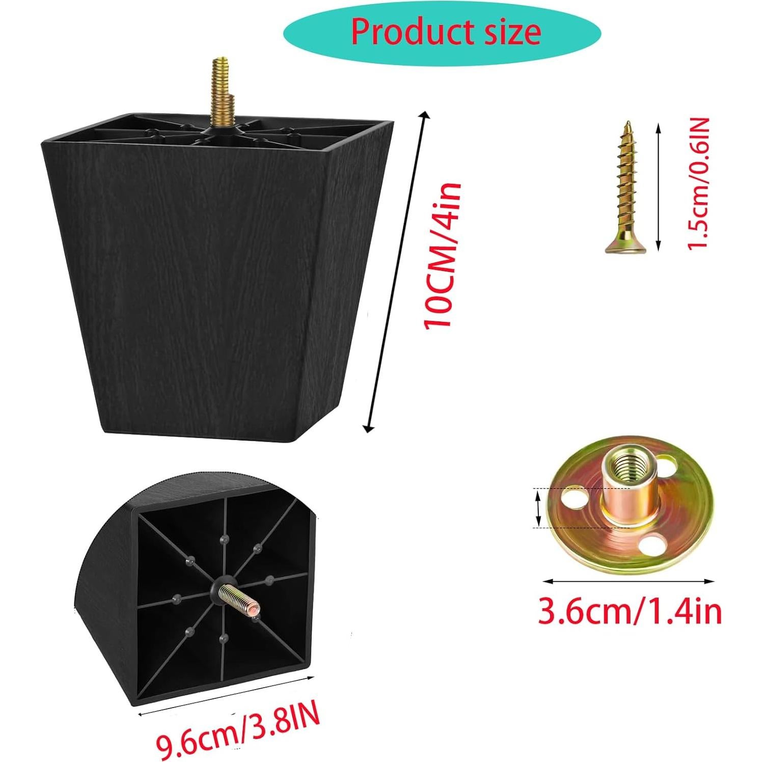 Patas de Muebles Cuadradas Cónicas QuZCarious 10 cm Negras
