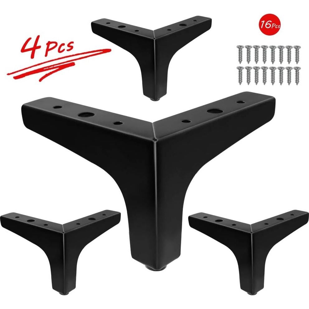 Patas de Muebles Seimneire 10cm Metal Negro Carga Pesada (4 Pcs)