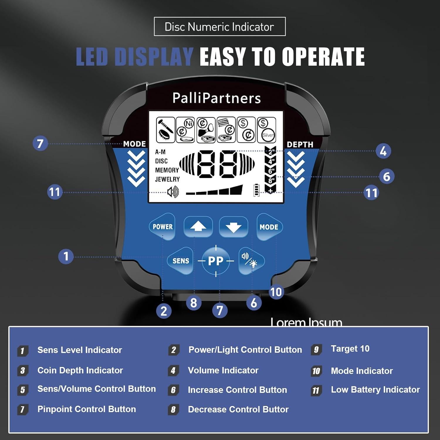 Detector de Metales PalliPartners A-1064 Impermeable 30.5 cm
