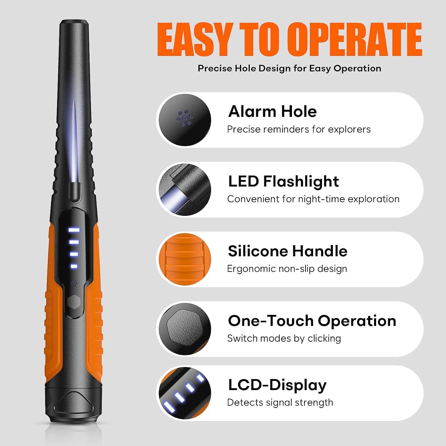 Detector de Metales JKUSS Pinpointer LCD Impermeable 8.9cm