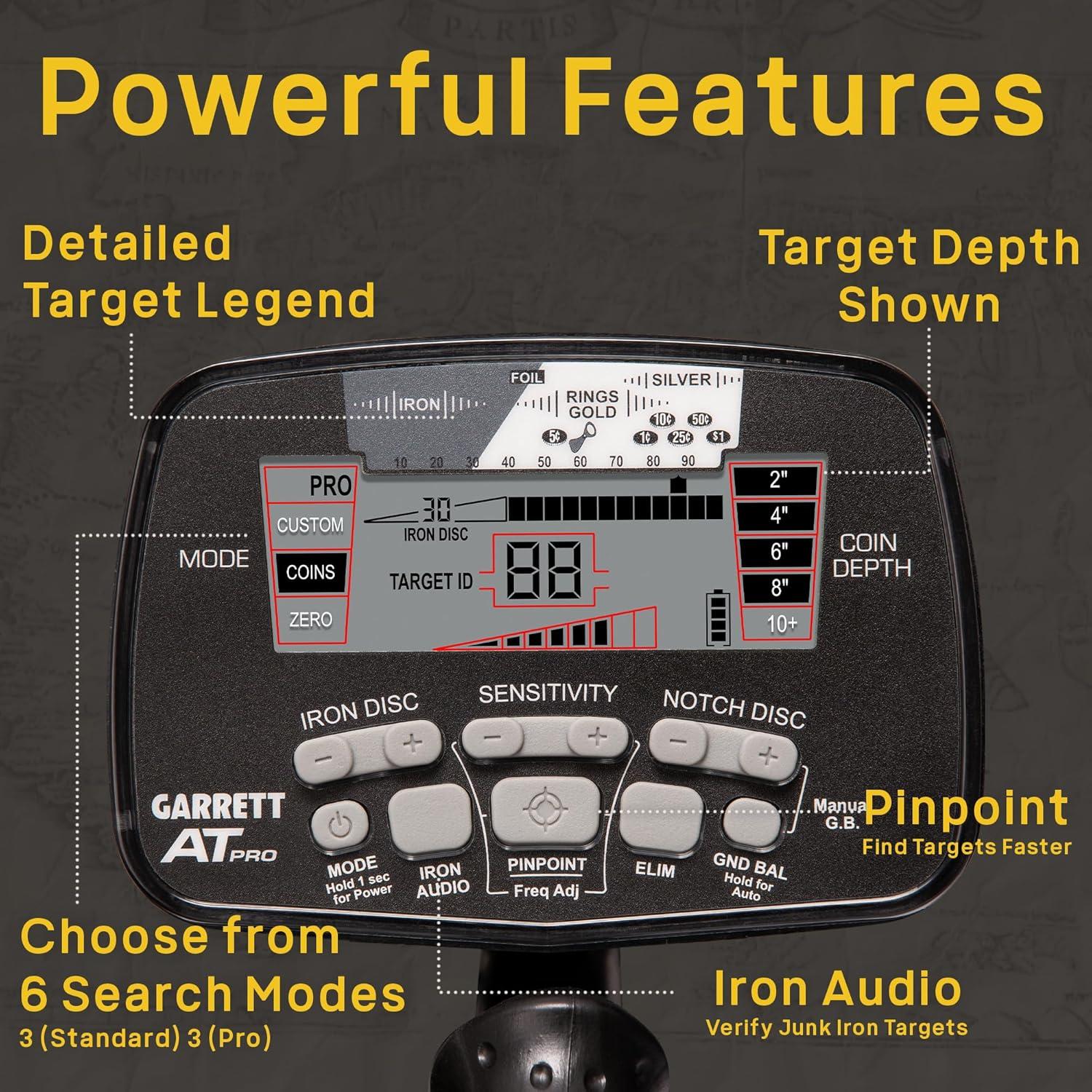Detector de Metales Garrett AT Pro - Impermeable 3m - Audio Pro
