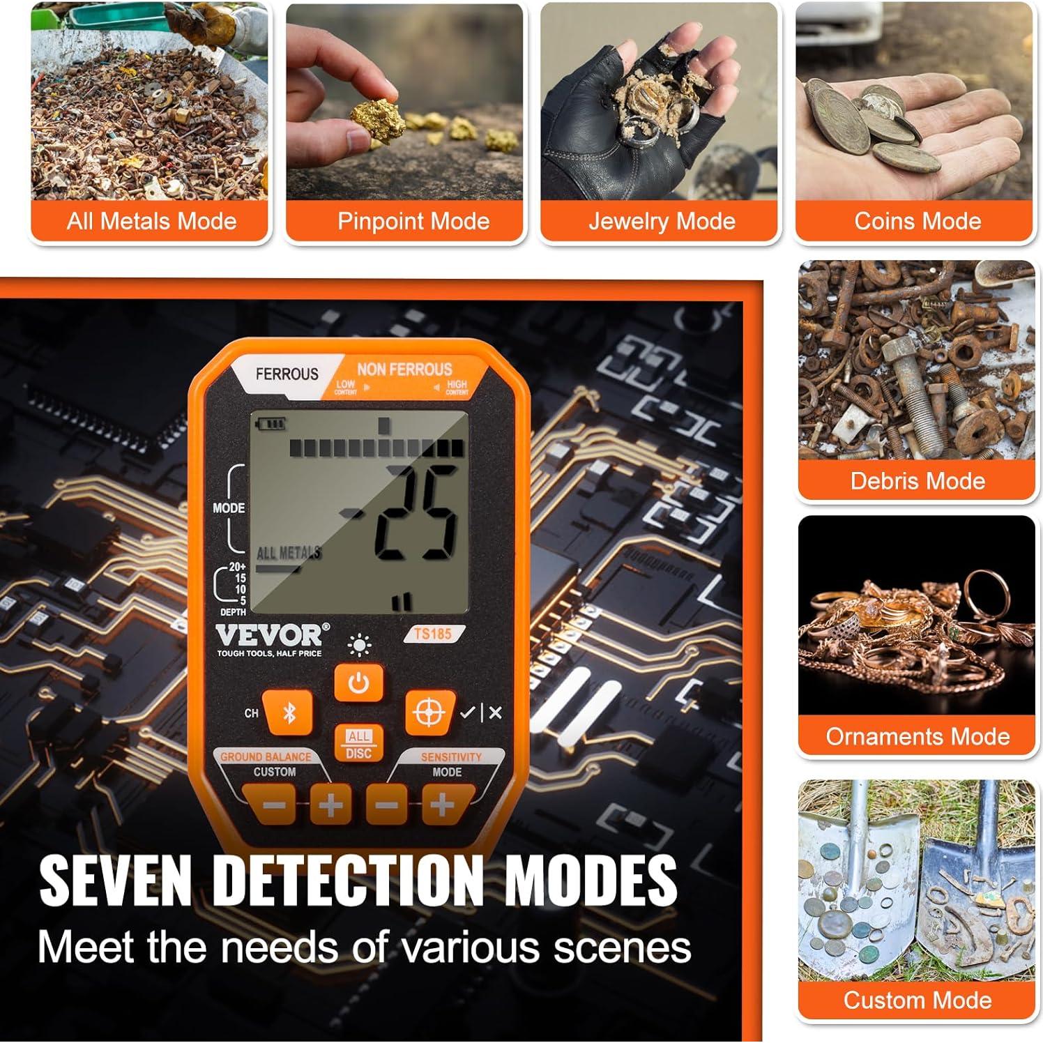 Detector de Metales VEVOR IP68 12" Profesional Recargable