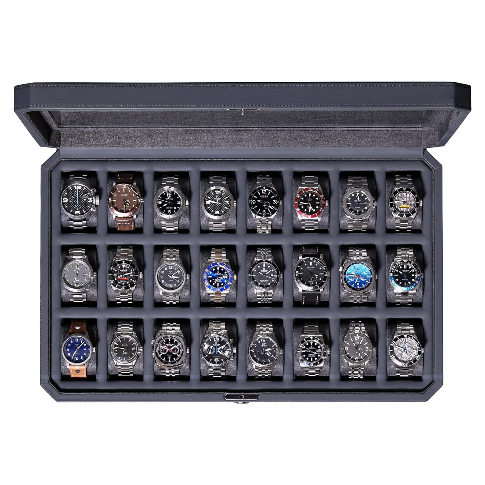 Caja de Relojes Rothwell 24 Slots con Cerradura - Carbono