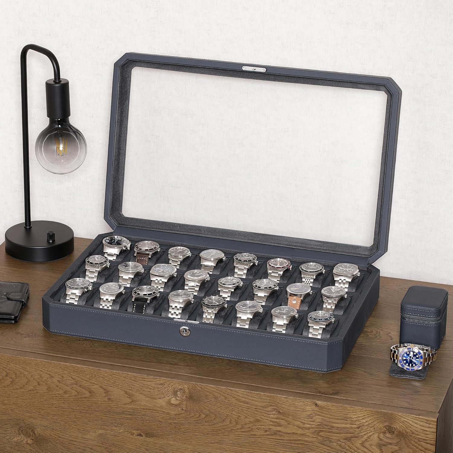 Caja de Relojes Rothwell 24 Slots con Cerradura - Carbono