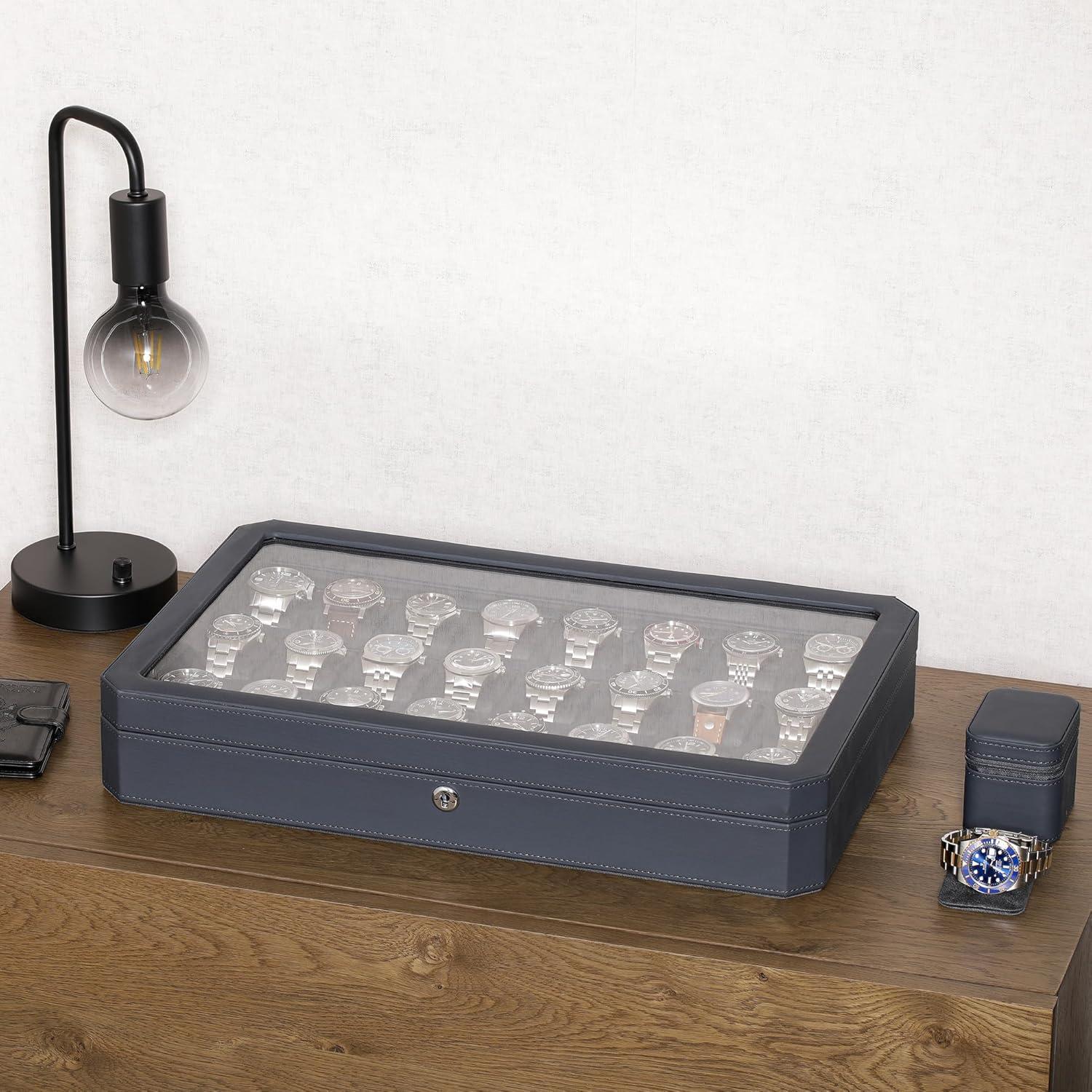 Caja de Relojes Rothwell 24 Slots con Cerradura - Carbono