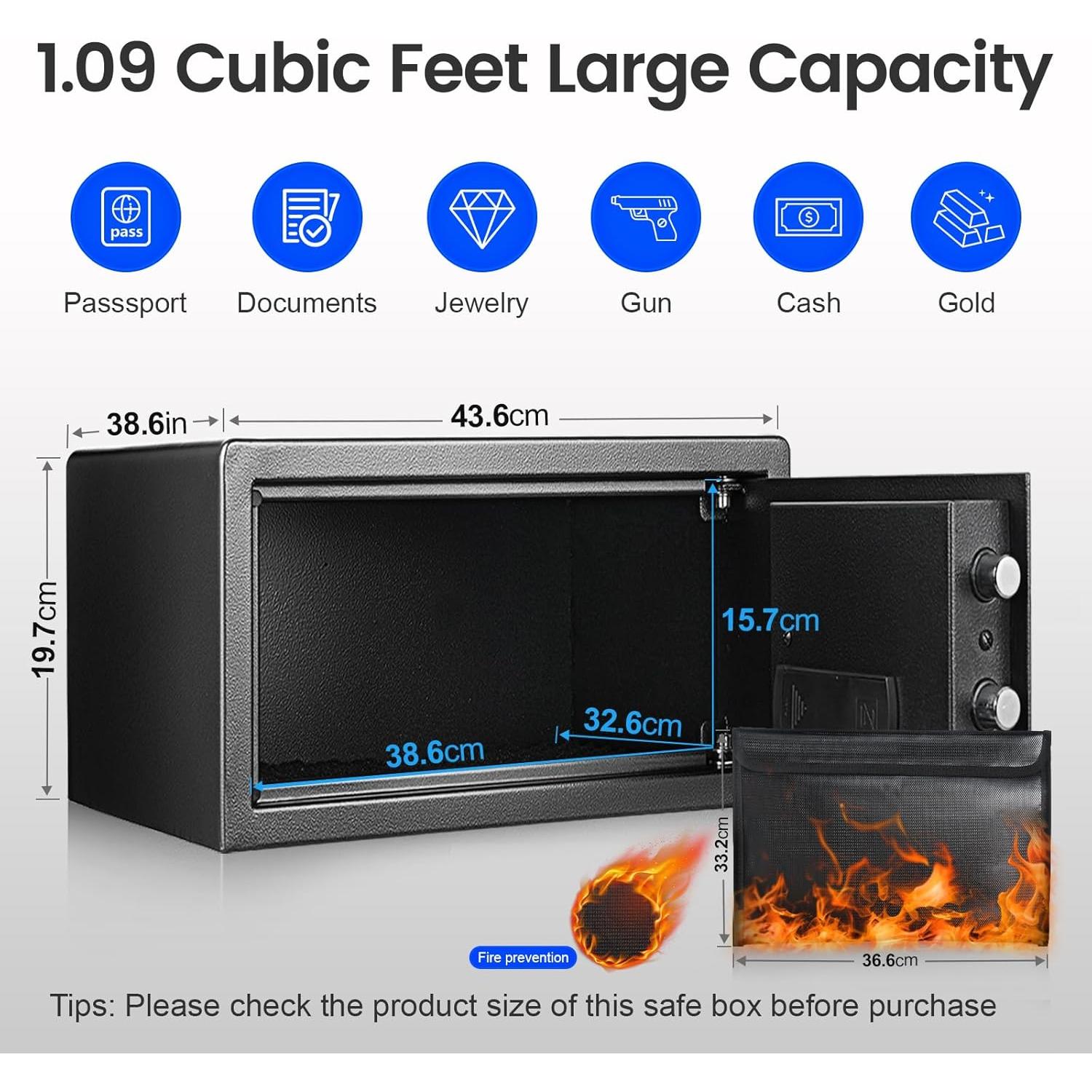 Caja Fuerte Biométrica XDeer 1.09 m³ Ignífuga y a Prueba de Agua