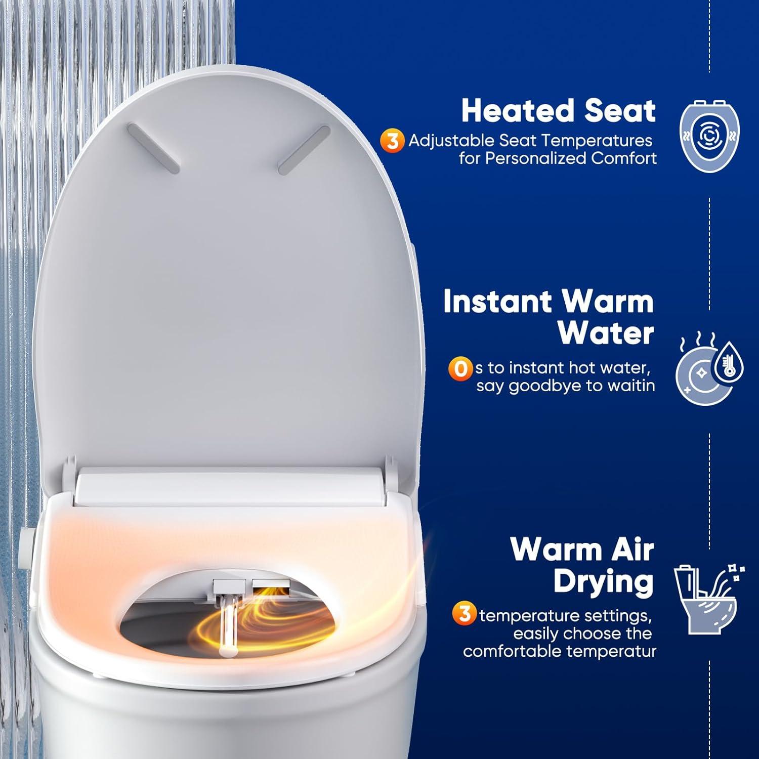 Asiento de Inodoro con Bidet Zhongshan - Alargado, Agua Caliente, Secador