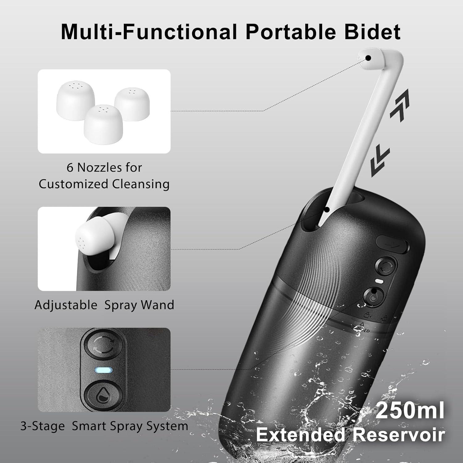 Bidet Portátil Tormiyx 250ml, Pulverizador USB-C a Prueba de Agua