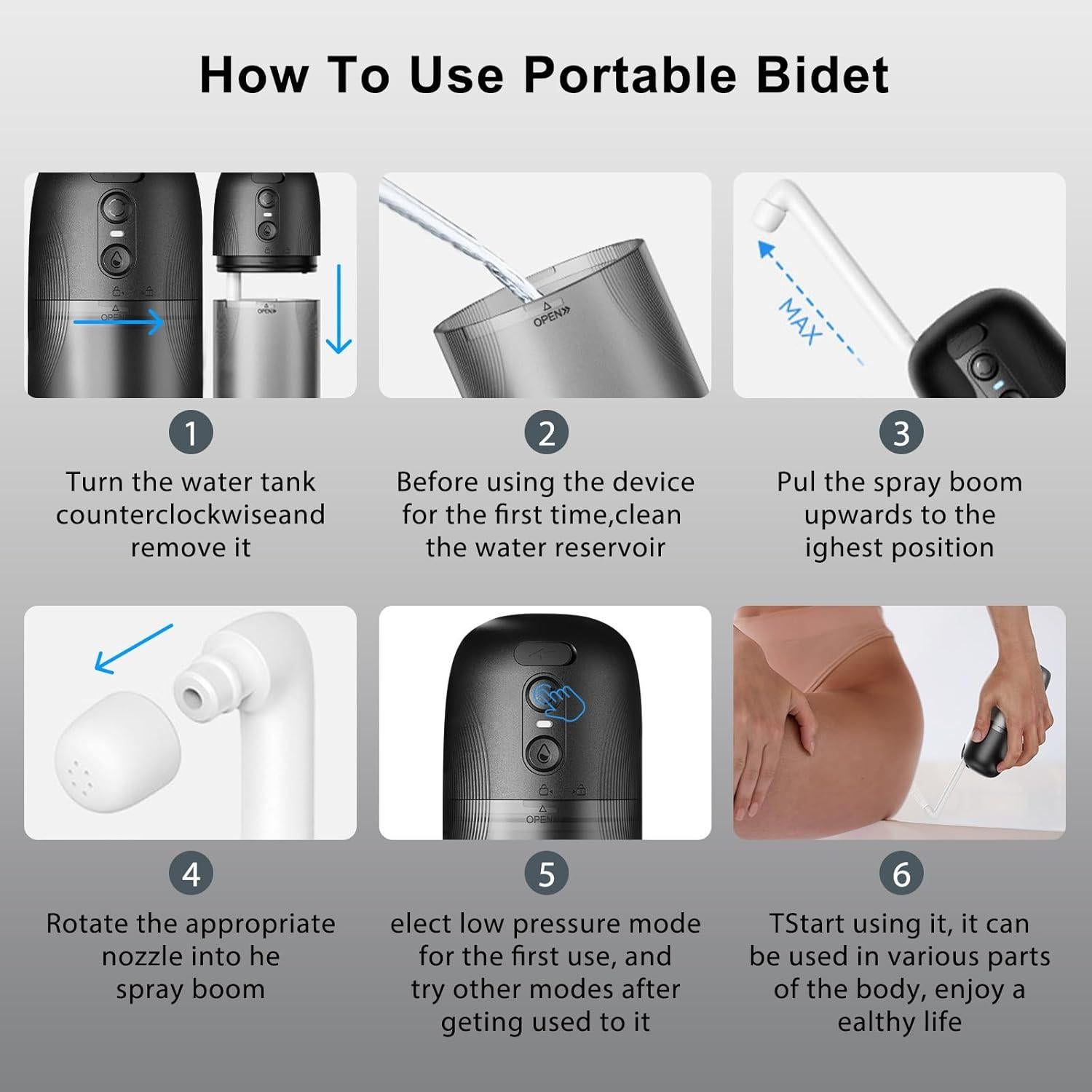 Bidet Portátil Tormiyx 250ml, Pulverizador USB-C a Prueba de Agua