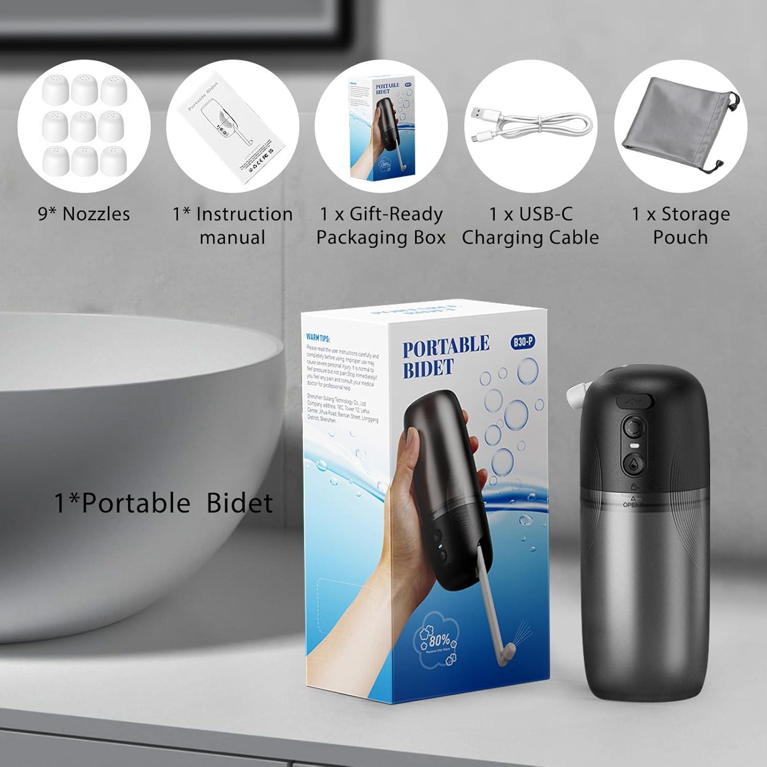 Bidet Portátil Tormiyx 250ml, Pulverizador USB-C a Prueba de Agua