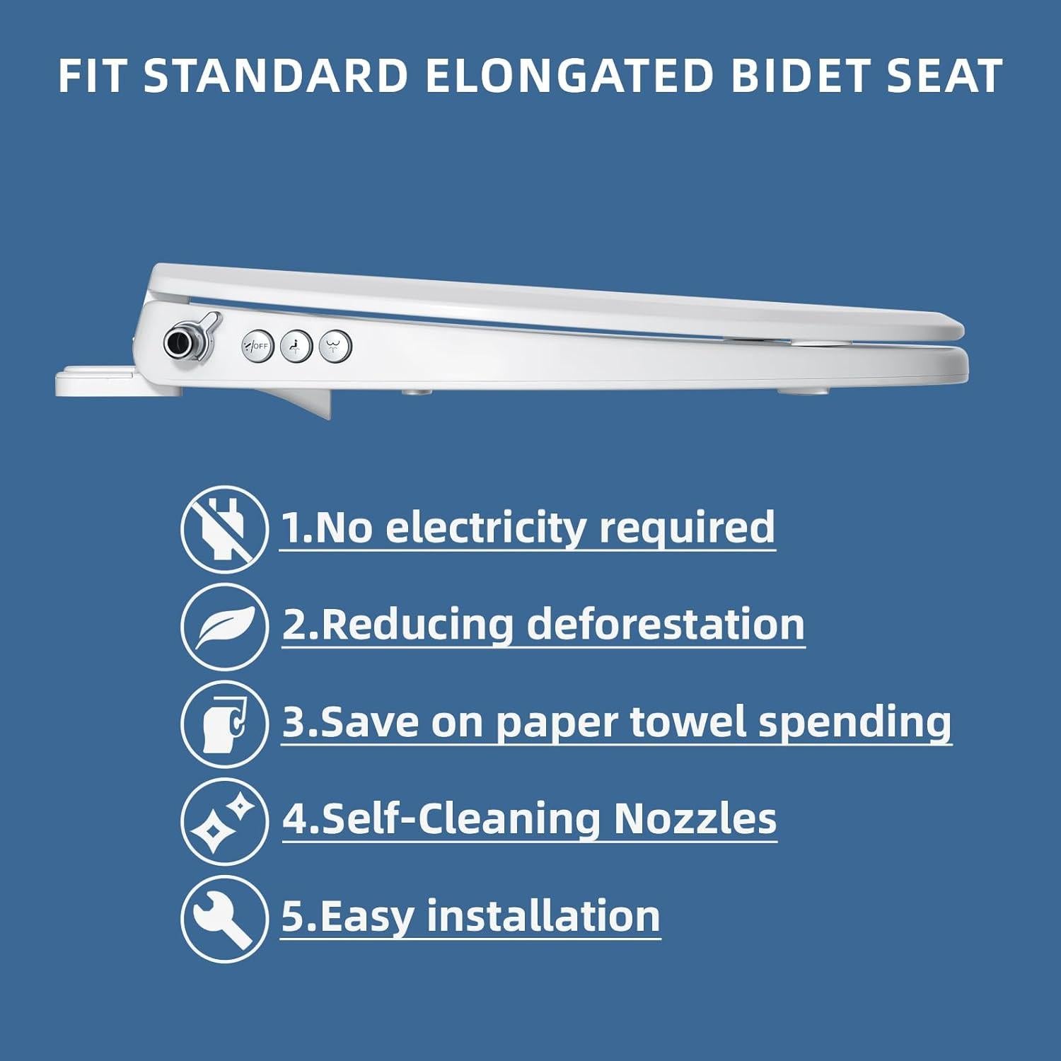 Asiento de Inodoro Bidet Clirass Alargado Blanco con Cierre Suave
