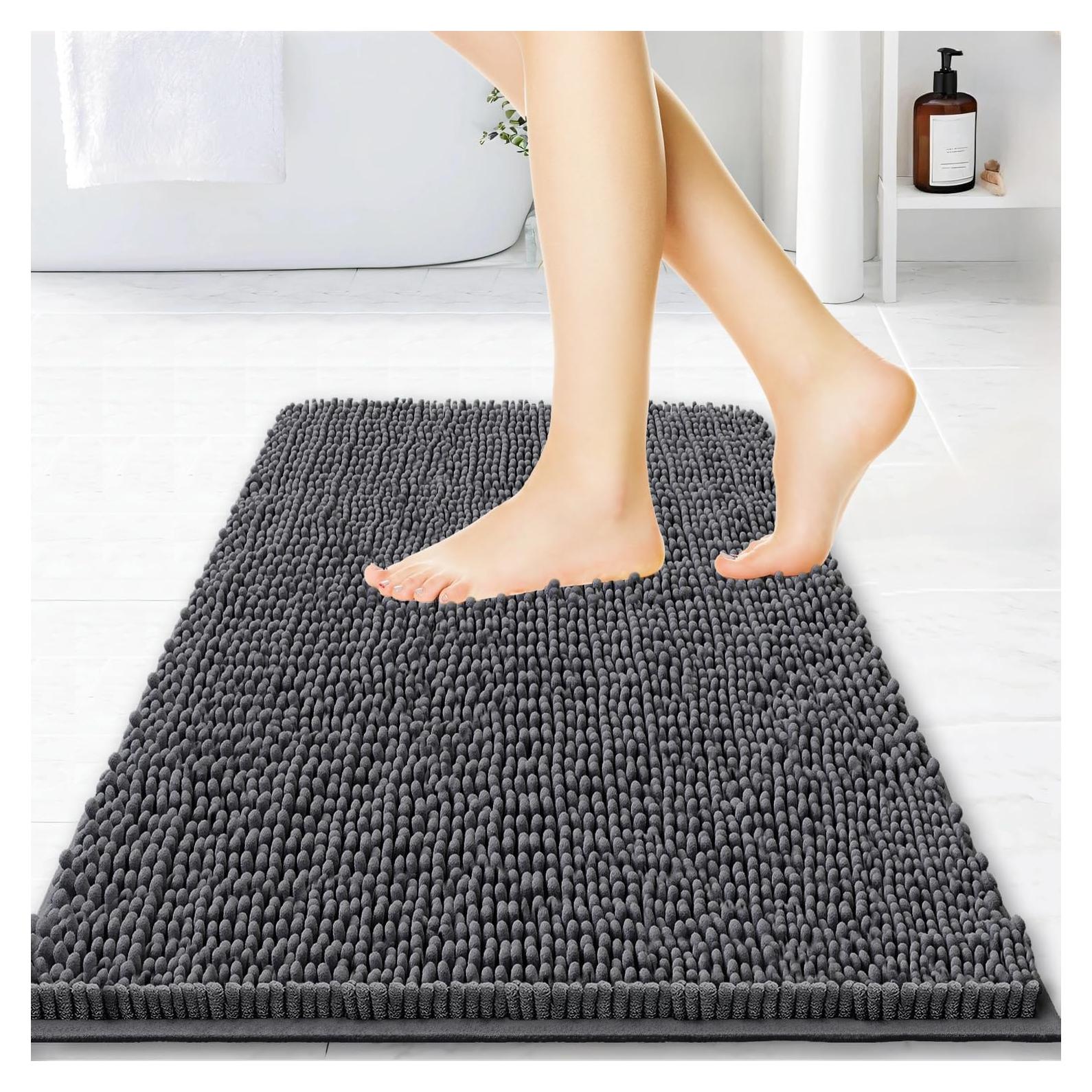 Alfombra de Baño BOANKODU Chenilla Gris Oscuro 58x38 cm