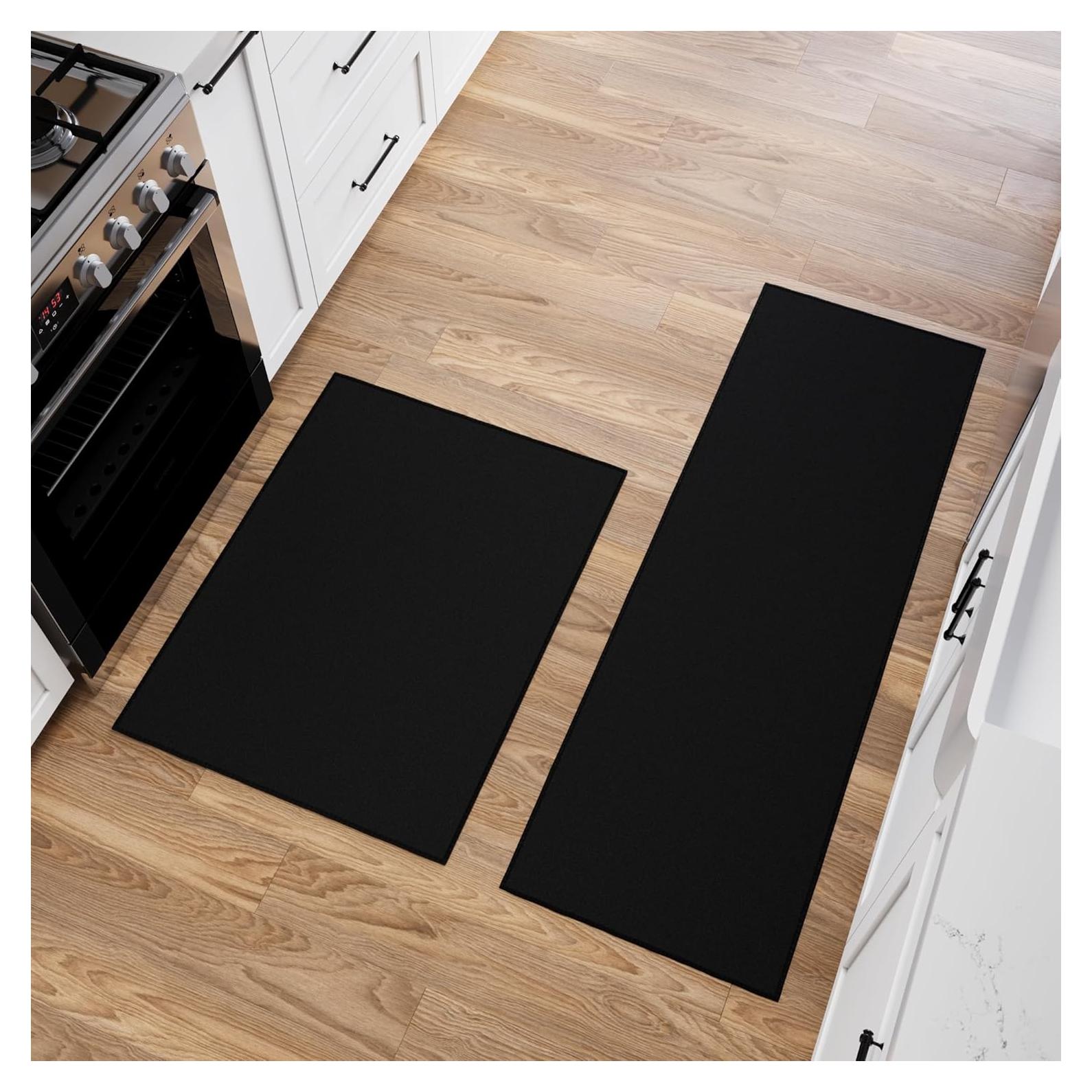 Ottomanson Juego de Alfombras Antideslizantes 2 Piezas Negro