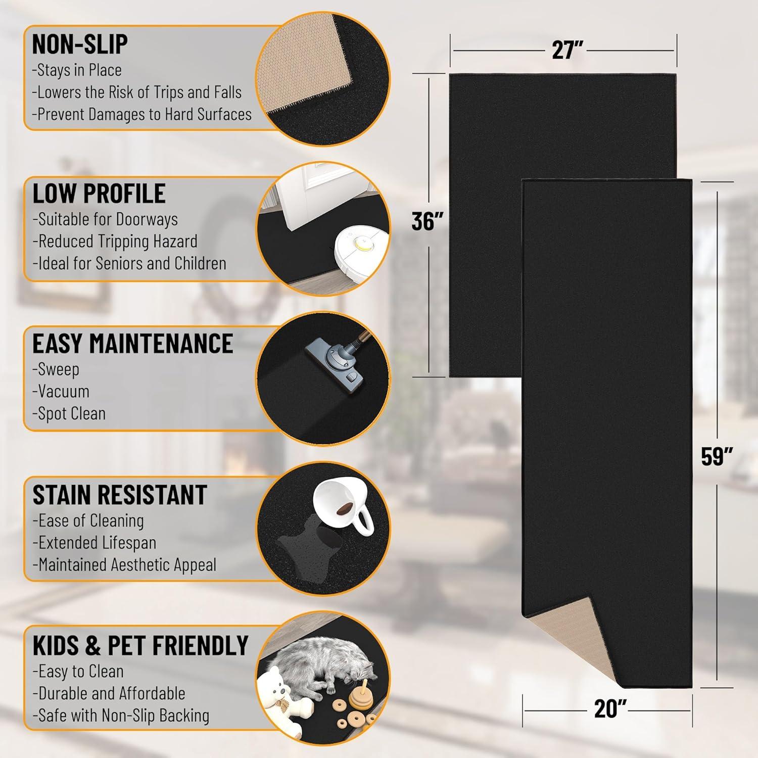Ottomanson Juego de Alfombras Antideslizantes 2 Piezas Negro
