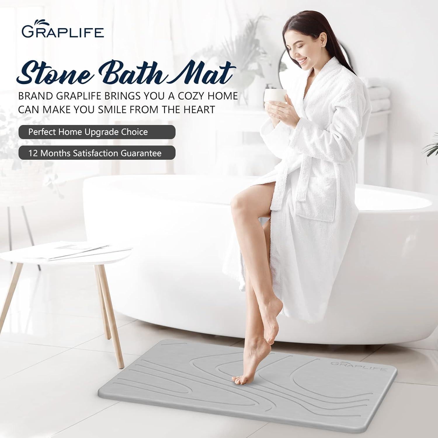 Alfombra de Baño Antideslizante Graplife 60x39 cm Diatomita Gris