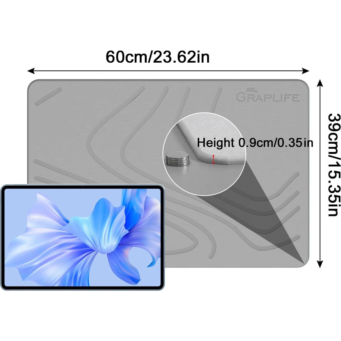 Alfombra de Baño Antideslizante Graplife 60x39 cm Diatomita Gris