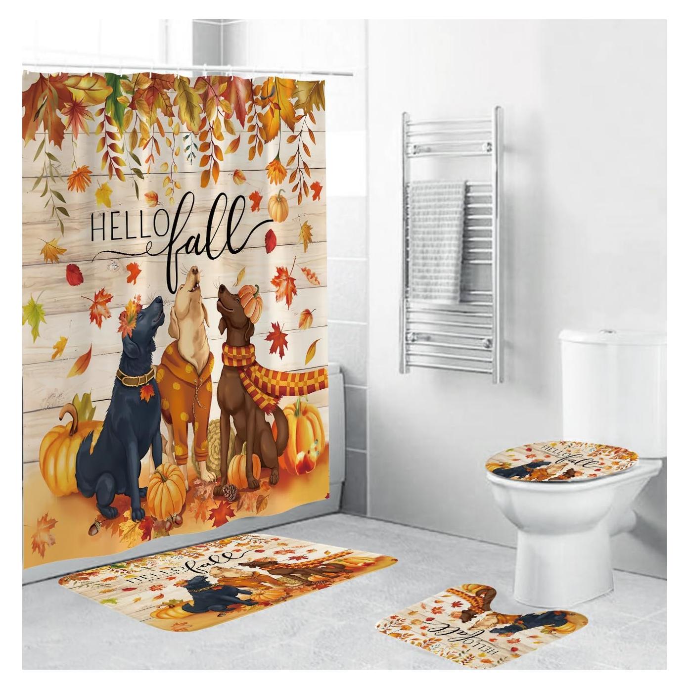 Juego de Cortina de Ducha Otoño Apear1 4 Piezas Impermeable