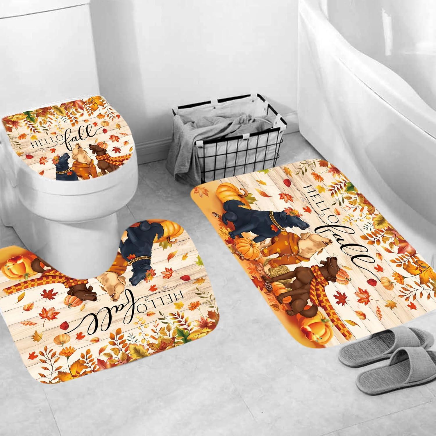 Juego de Cortina de Ducha Otoño Apear1 4 Piezas Impermeable