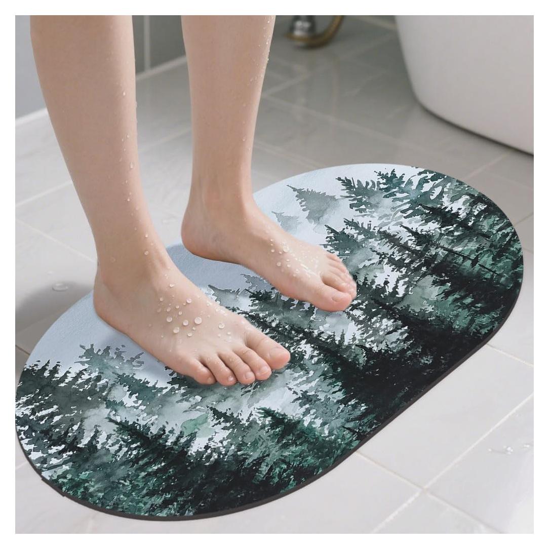 Alfombra de Baño YNXYTB Ovalada 60x40 cm Diatomea Verde