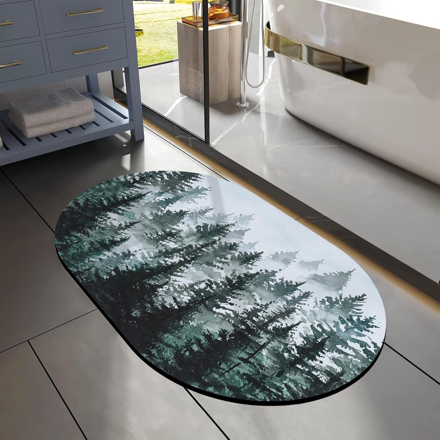 Alfombra de Baño YNXYTB Ovalada 60x40 cm Diatomea Verde