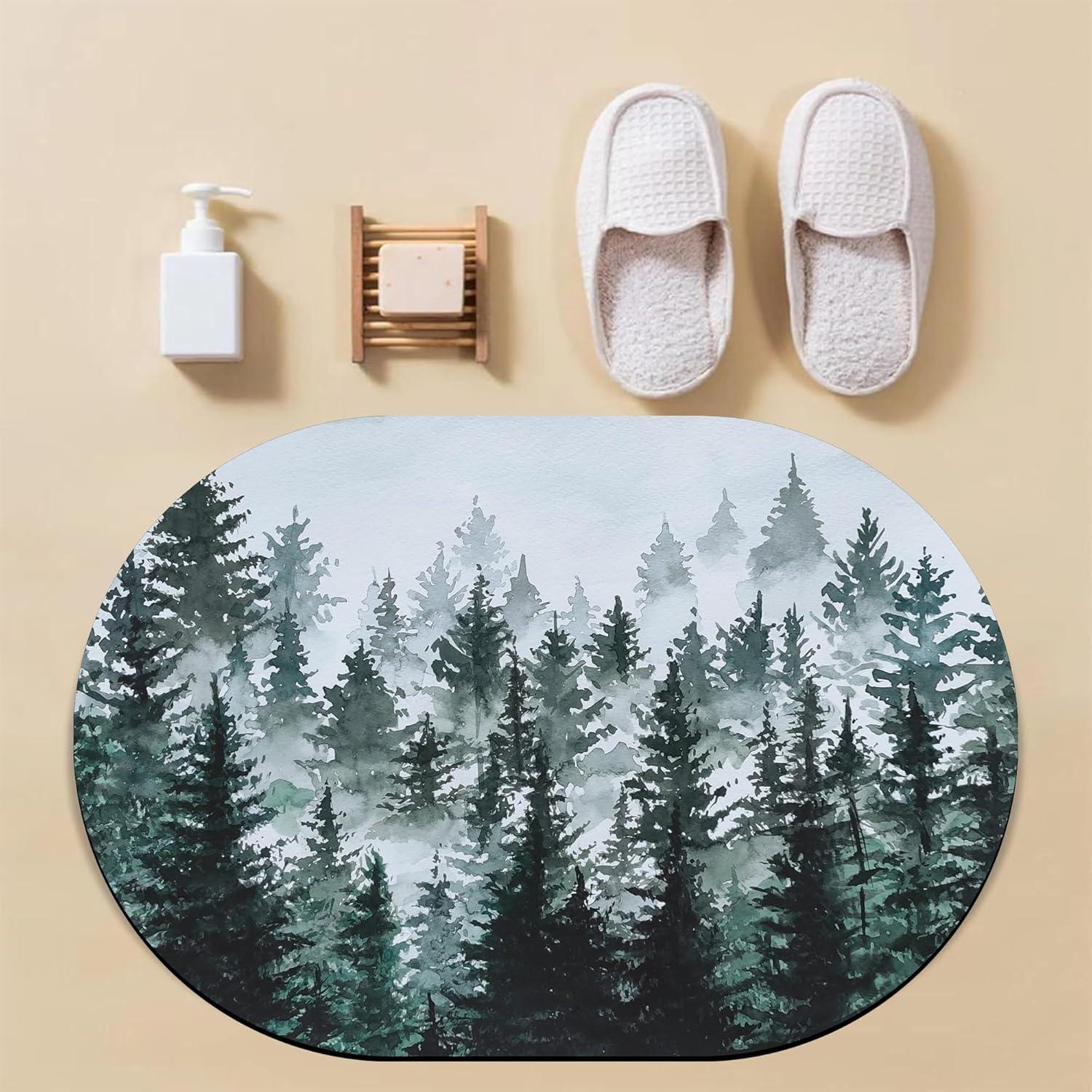 Alfombra de Baño YNXYTB Ovalada 60x40 cm Diatomea Verde