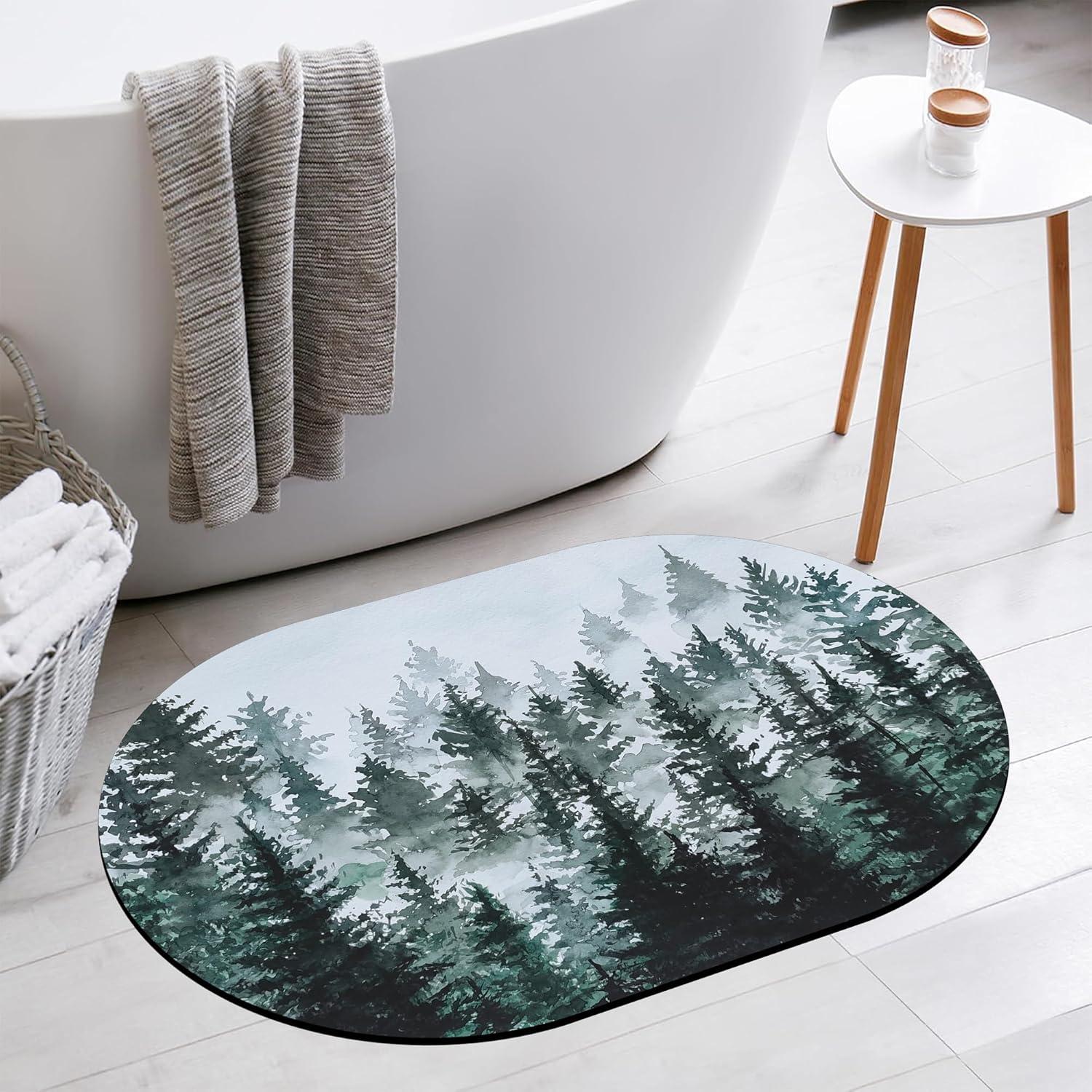 Alfombra de Baño YNXYTB Ovalada 60x40 cm Diatomea Verde