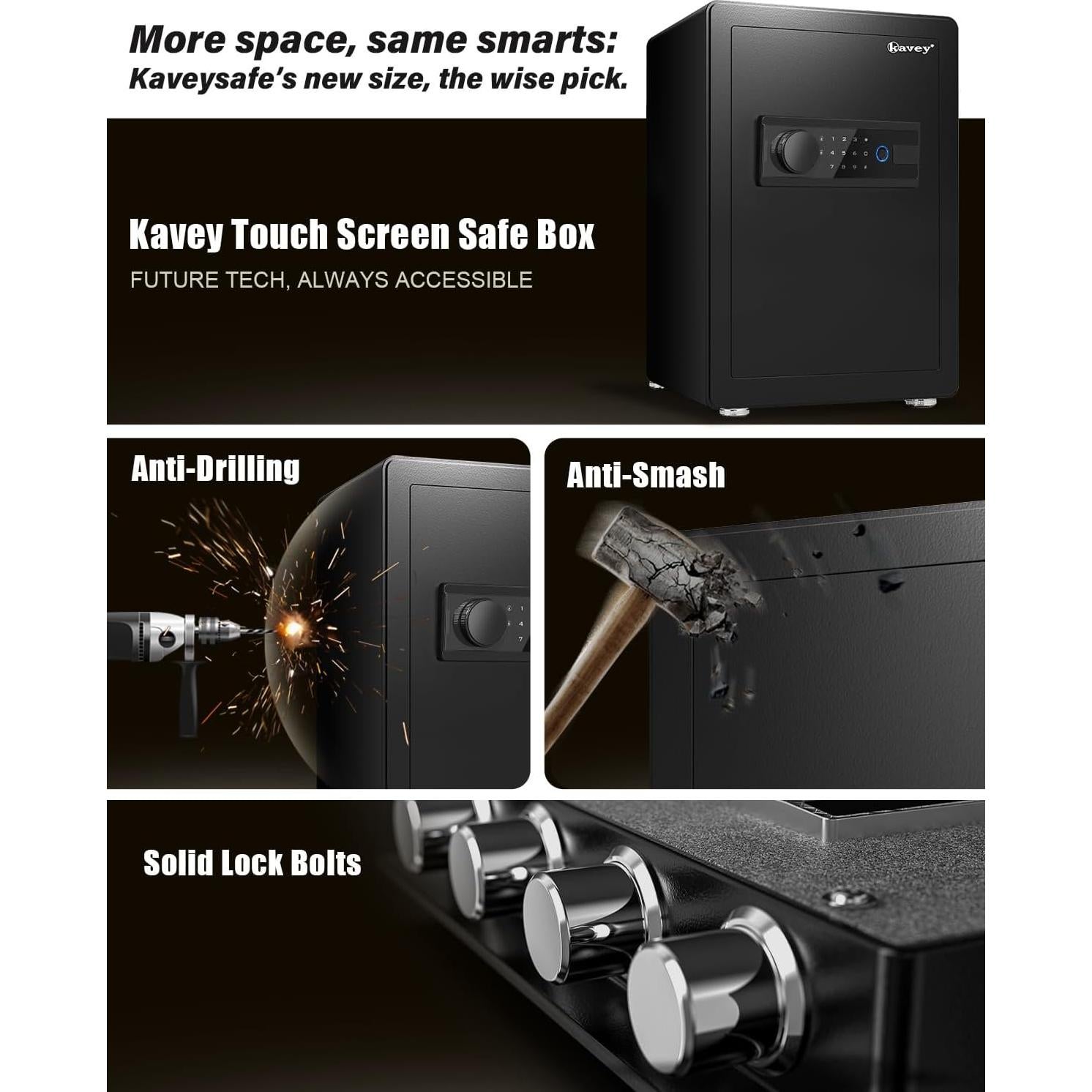 Caja Fuerte Biométrica Kavey 2.5 Pies Cúbicos con Alarma