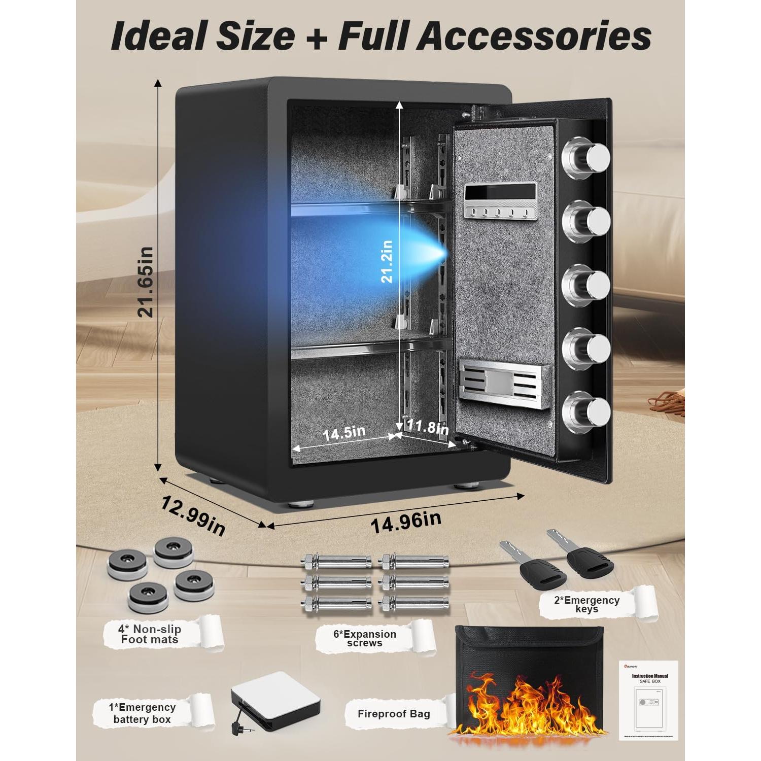 Caja Fuerte Biométrica Kavey 2.5 Pies Cúbicos con Alarma