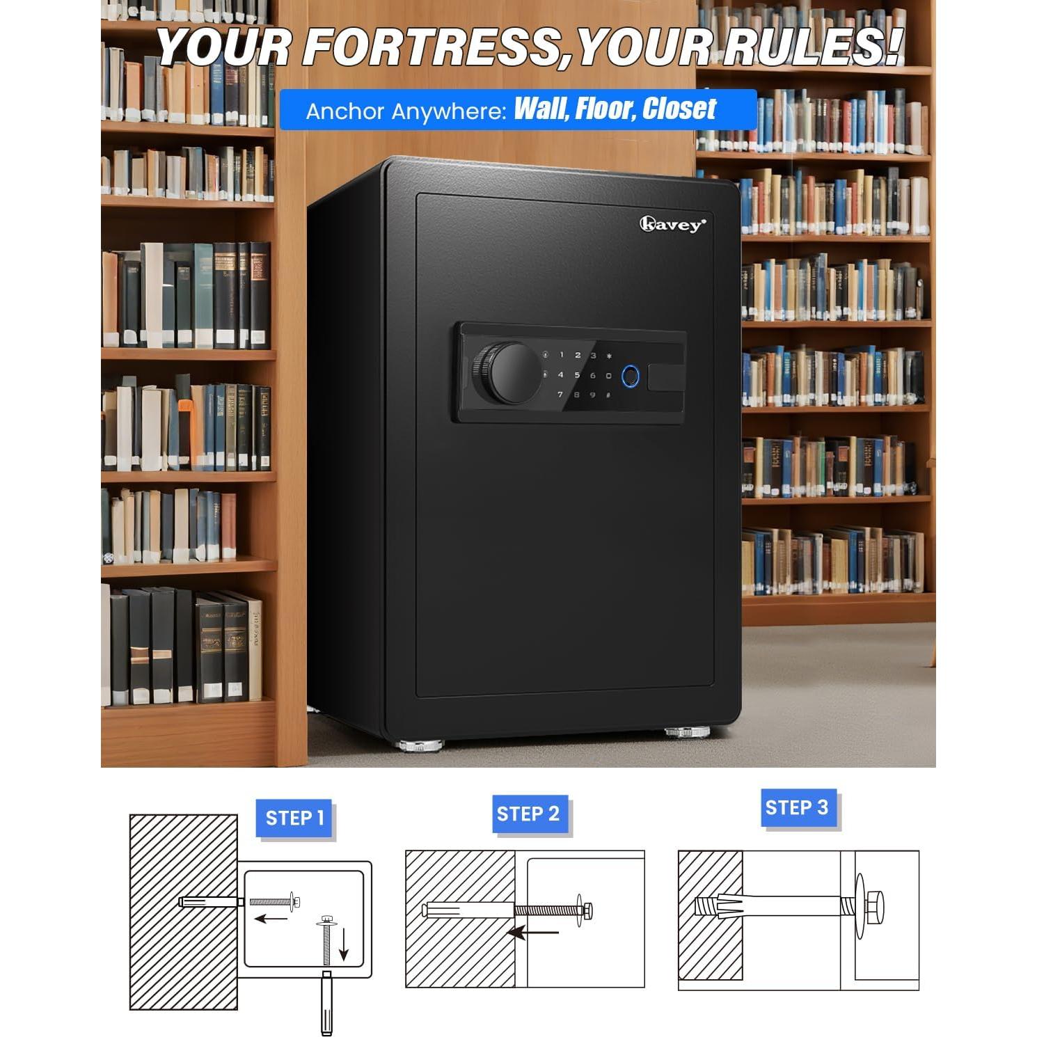Caja Fuerte Biométrica Kavey 2.5 Pies Cúbicos con Alarma