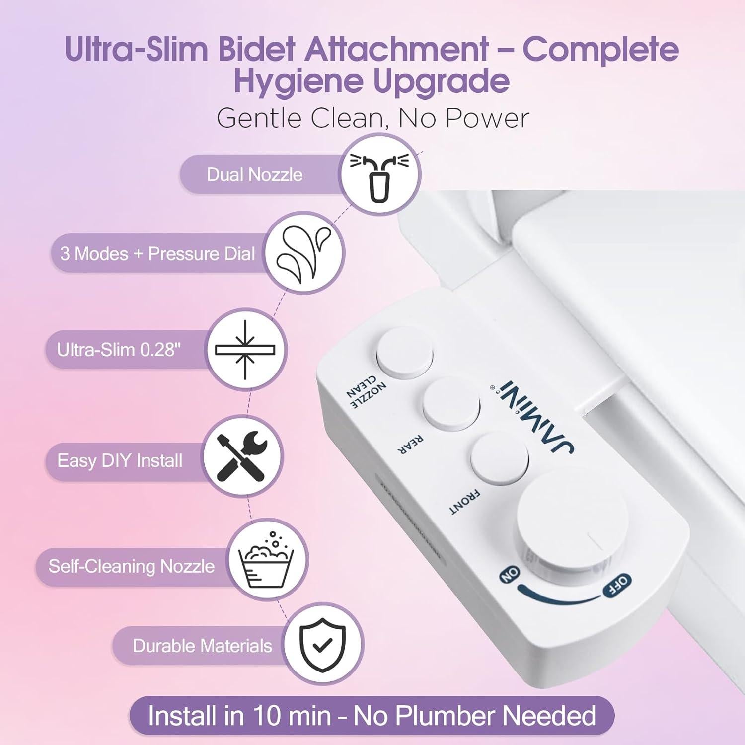 Bidet desmontable Jamini ultra delgado - Agua fría, boquillas duales