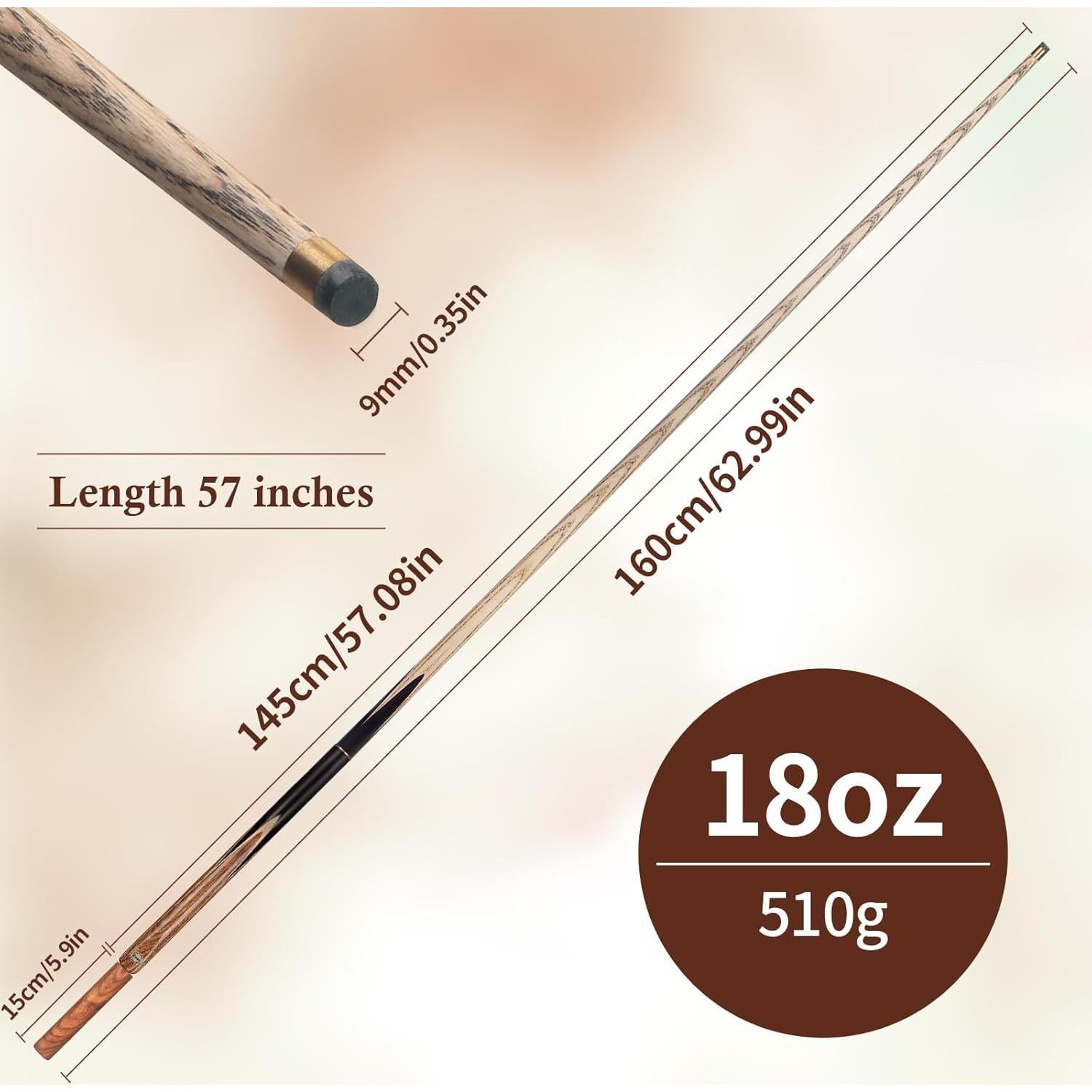 Kmise Snooker Pool Cue 3/4 División Hecho a Mano 145 cm