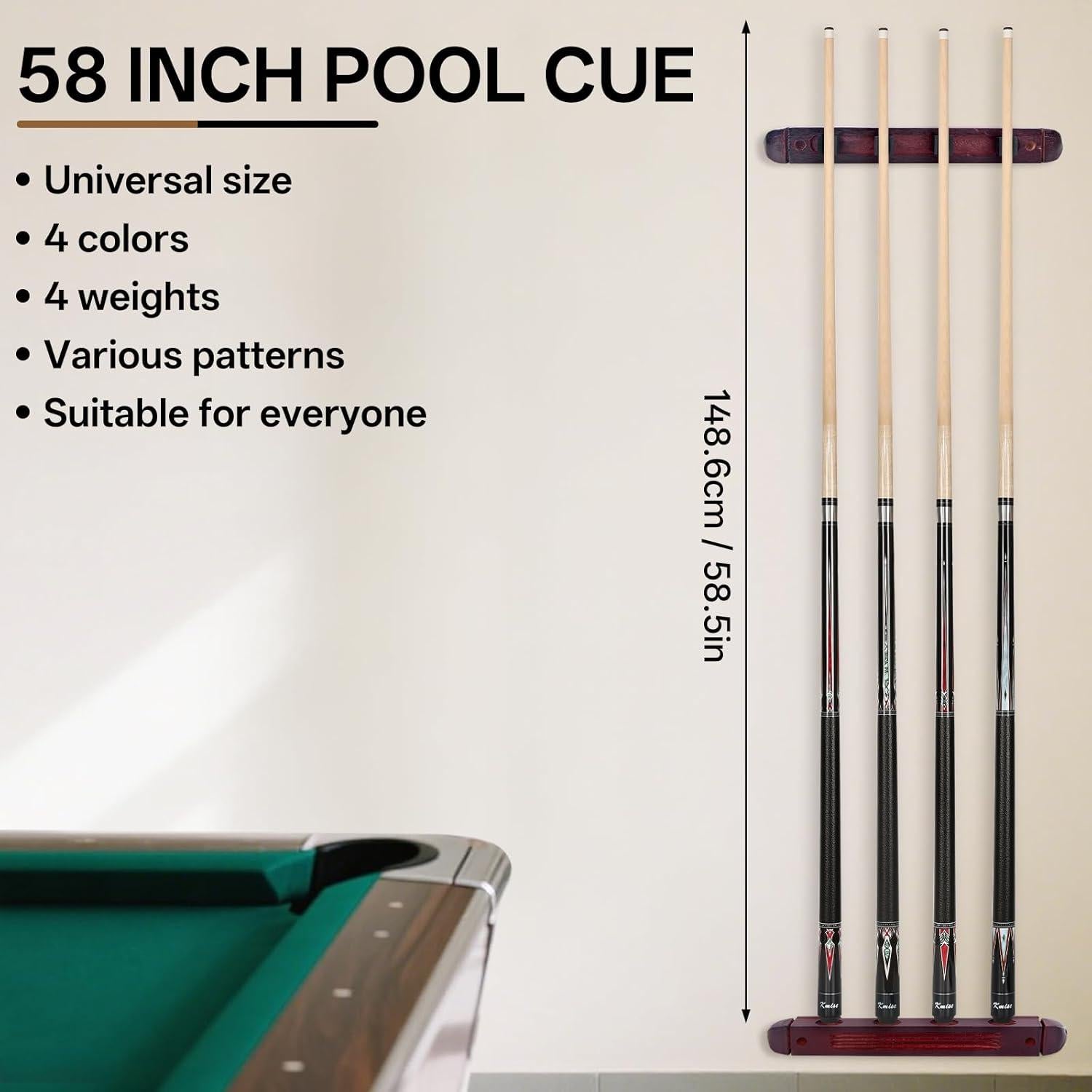 Juego de Palos de Billar Kmise 58" Arce Canadiense 4 Colores