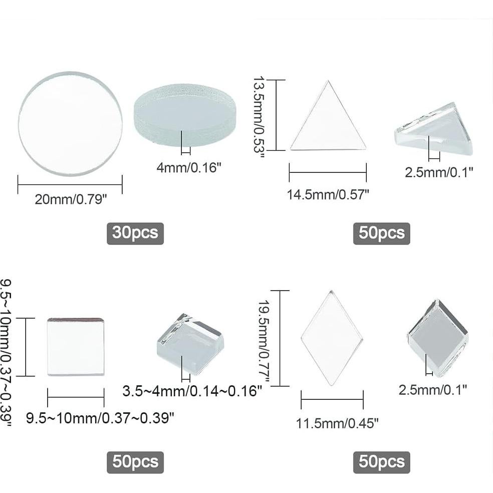 Azulejos de Espejo PH PandaHall 180pcs 4 Formas 4mm Vidrio