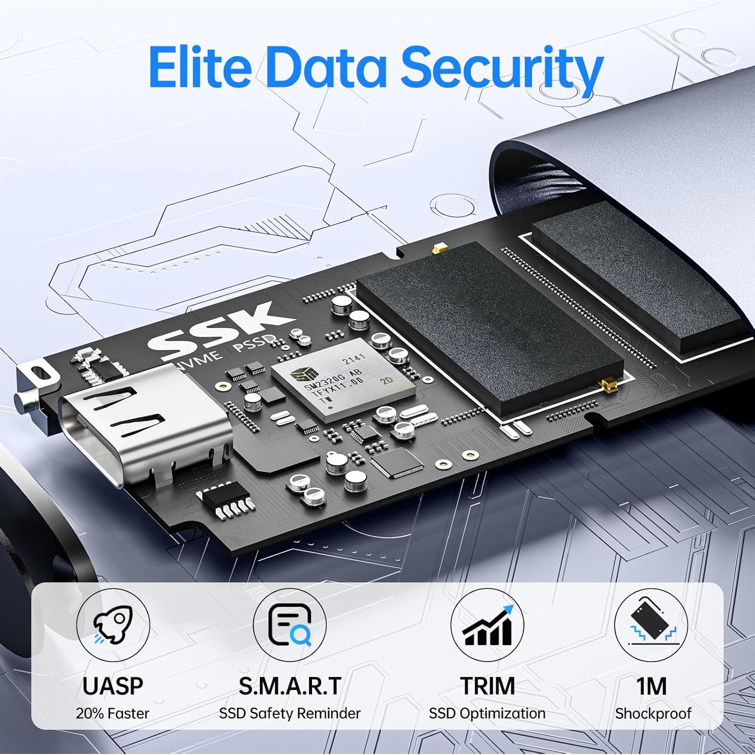 SSD Externo SSK 1TB USB 3.2 Gen2x2 hasta 2000MB/s Plata