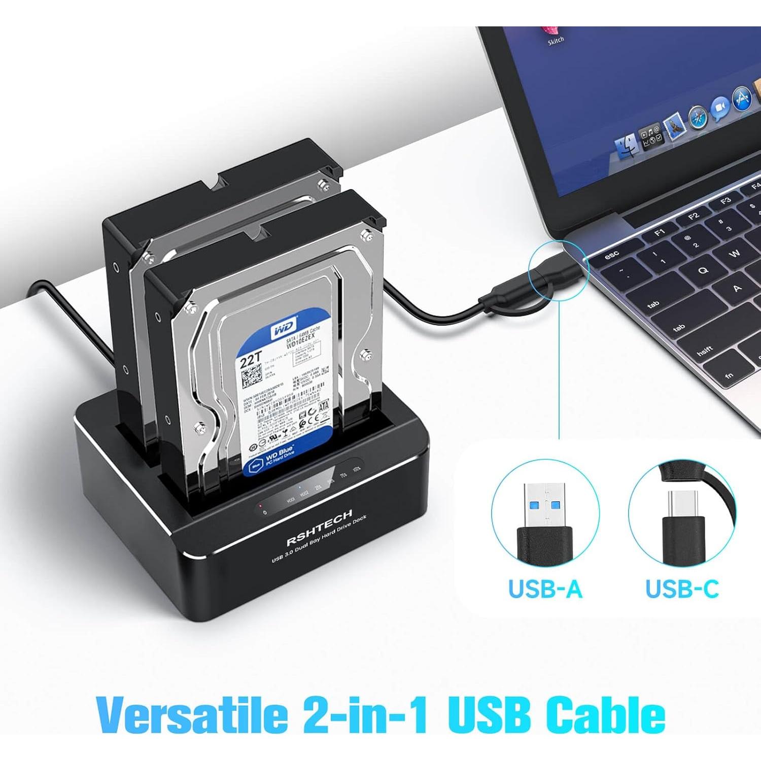 Estación de Acoplamiento USB-C/USB 3.0 RSHTECH RSH-DS01C Doble Bahía 22TB