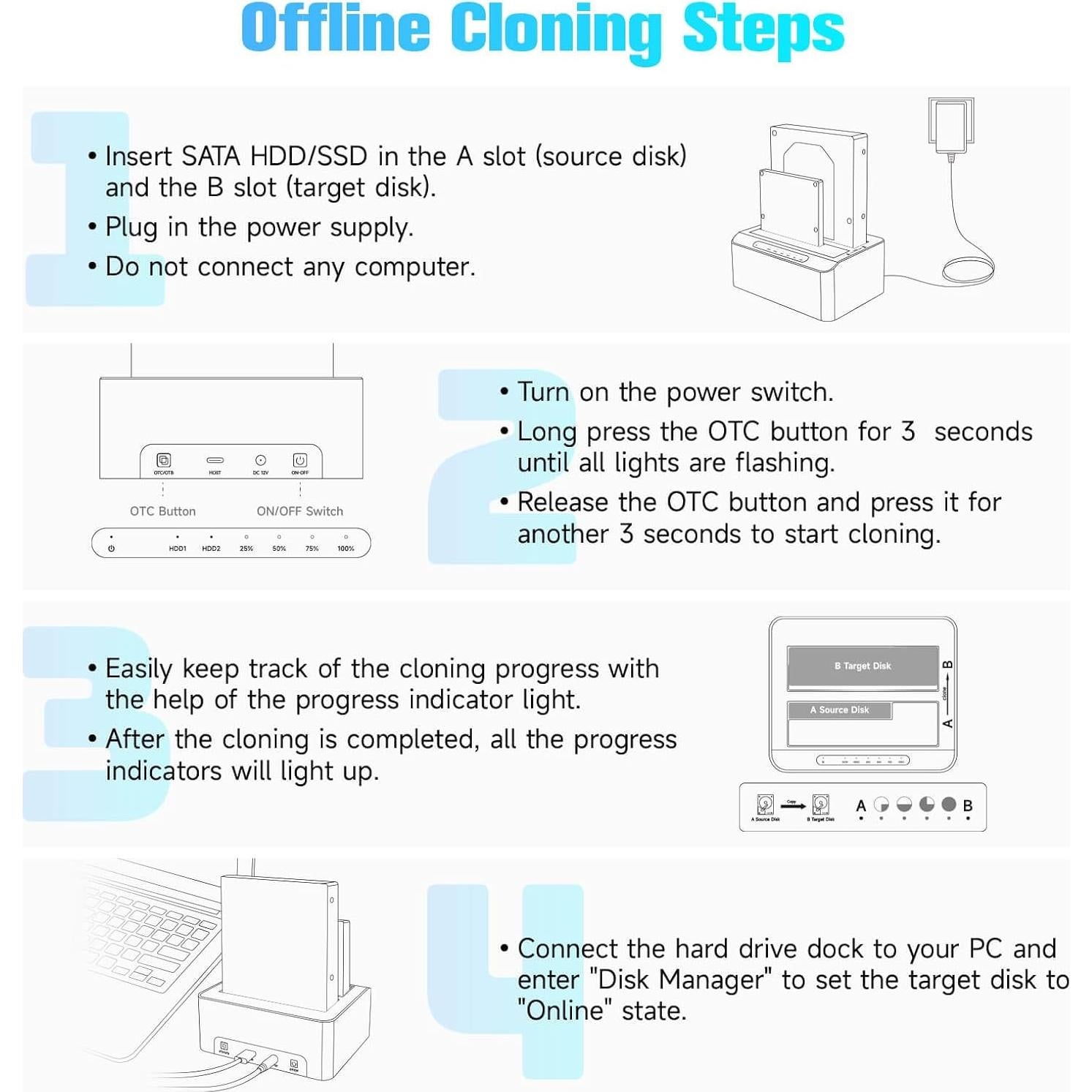 Estación de Acoplamiento USB-C/USB 3.0 RSHTECH RSH-DS01C Doble Bahía 22TB