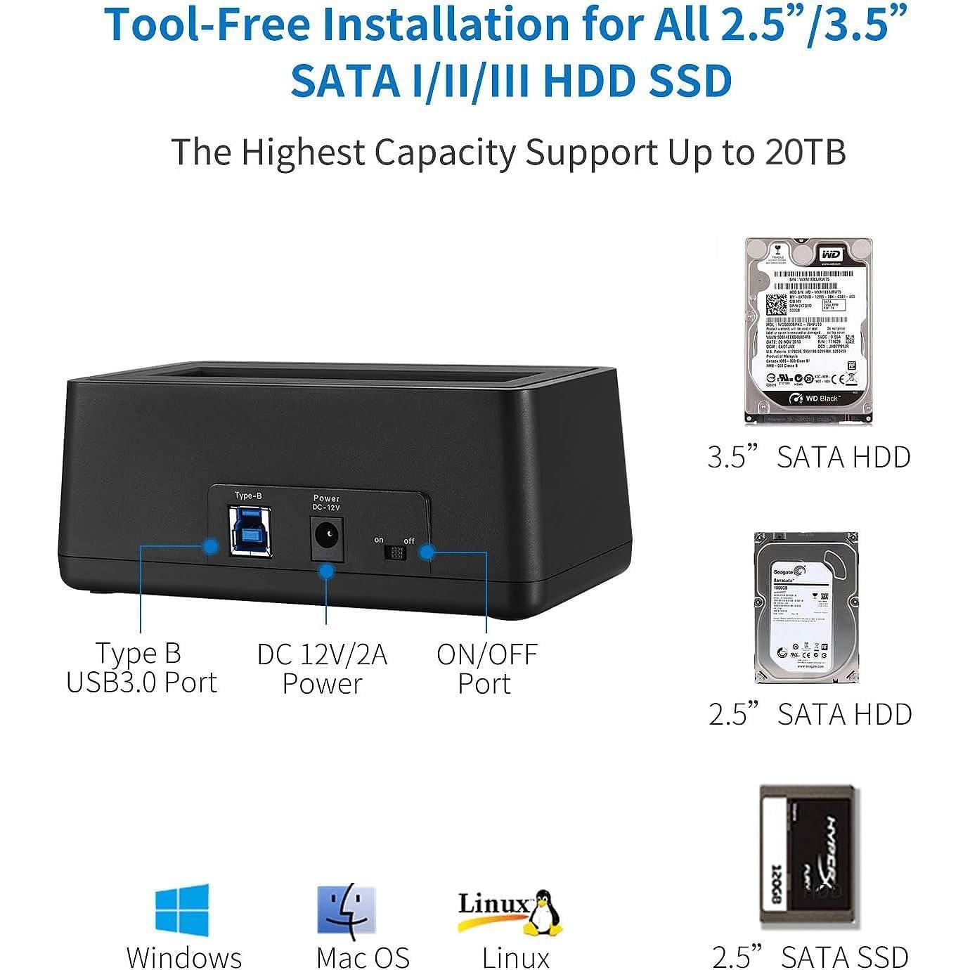 Adaptador de Estación de Acoplamiento SSK USB 3.0 a SATA 20TB