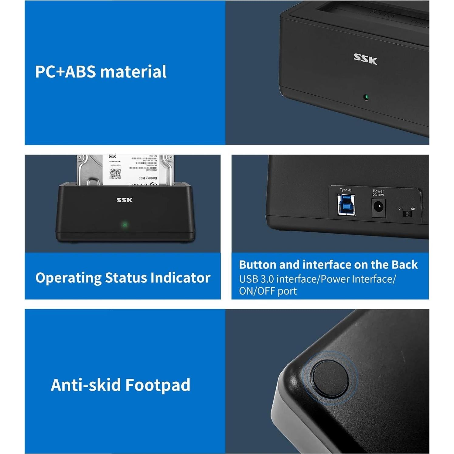 Adaptador de Estación de Acoplamiento SSK USB 3.0 a SATA 20TB