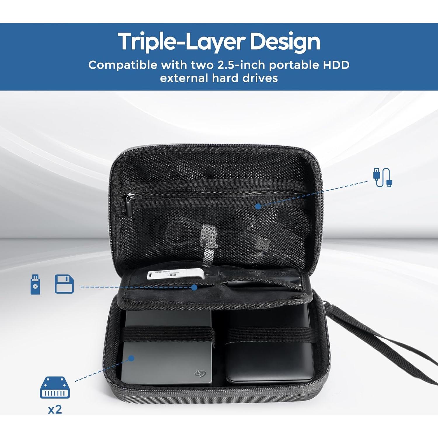 Funda ProCase para 2 Discos Duros Externos 2.5" Gris Oscuro