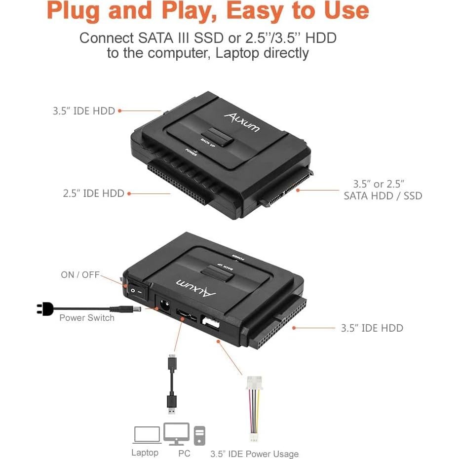 Adaptador Alxum SATA IDE a USB 3.0 para Disco Duro 2.5/3.5"