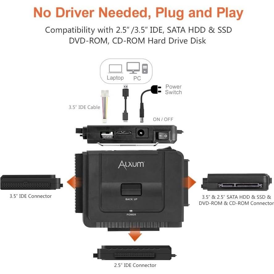 Adaptador Alxum SATA IDE a USB 3.0 para Disco Duro 2.5/3.5"