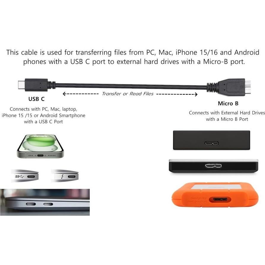 Cable USB C a Micro-B 0.91m para Discos Duros Externos