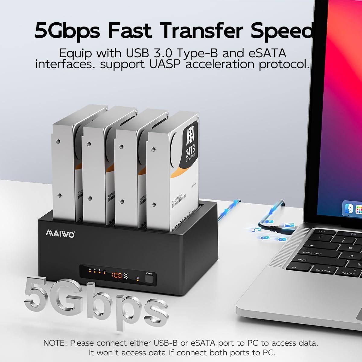 Estación de Acoplamiento MAIWO 4 Bahías Clonador HDD SSD 96TB