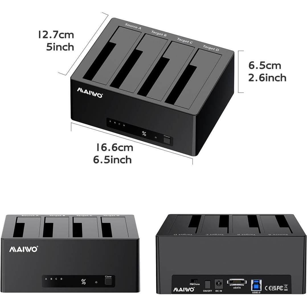 Estación de Acoplamiento MAIWO 4 Bahías Clonador HDD SSD 96TB