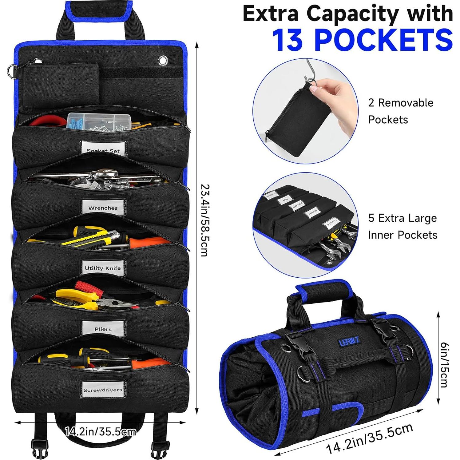 Bolsa de Herramientas Enrollable LEFOR·Z 13 Bolsillos Negra/Azul